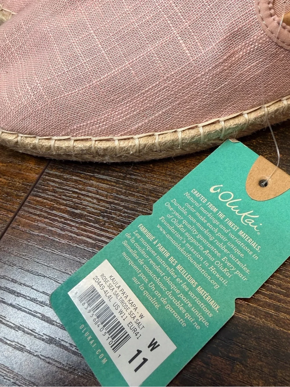 Olukai  Women Pa'a Kapa Espadrille Linen Slip On Rose Pink Size W11 NEW
